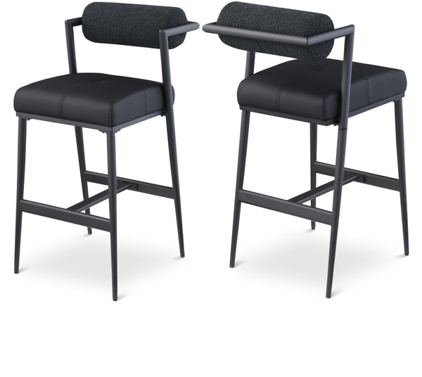 Stryker Boucle Fabric and Vegan Leather Upholstered Bar / Counter Stools — 992-C - Black - 992Black-C Double Chair
