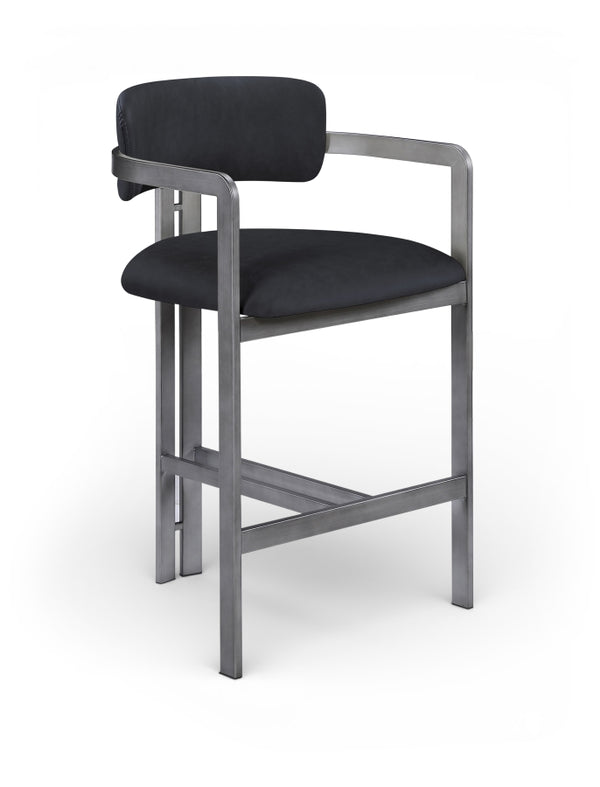 Aurum Vegan Leather Upholstered And Brushed Silver Iron Frame Counter Stool — 88095-C