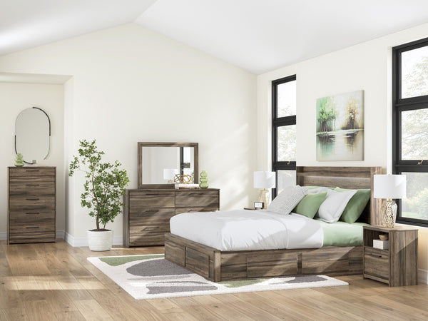 Elbrim Brown LED Storage Panel Bedroom Set with 4 Drawers