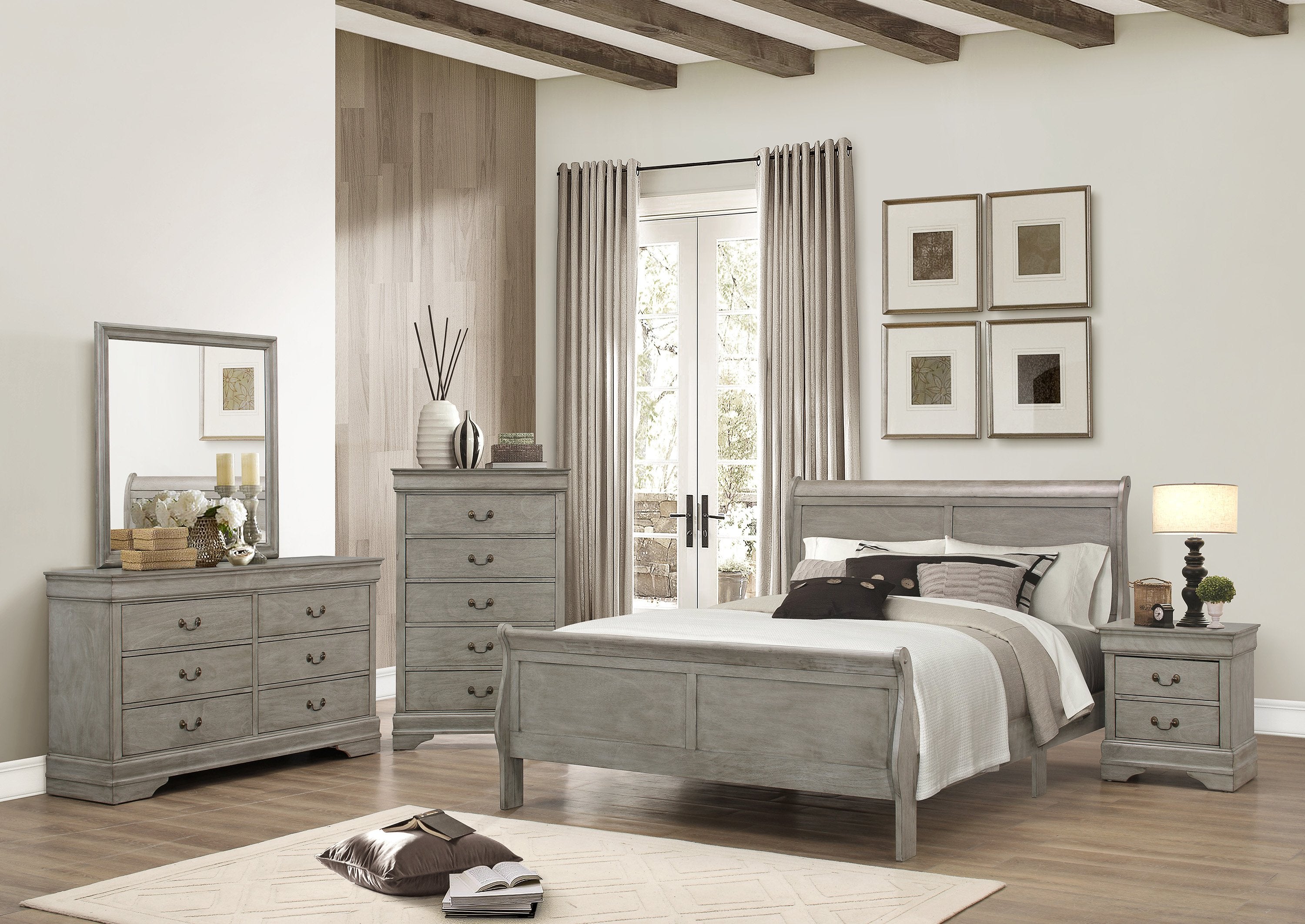 Glory Furniture Louis Phillipe Gray 2pc Bedroom Set with Twin Sleigh Bed