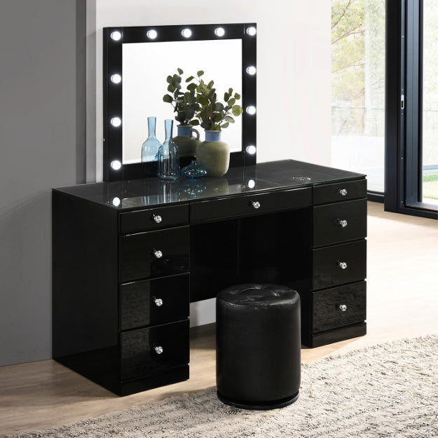 black dresser vanity Ktaxon Makeup Vanity with 8 Drawers&Charging Station, Vanity Desk with 3 Color Light, Vanity Table Set w/ Drawer Dresser, Black