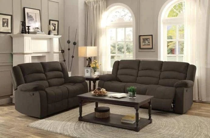 Greenville Dark Brown Fabric Reclining Set Sofa Loveseat