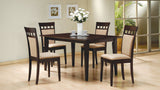 Gabriel Upholstered-Back Rectangular Dining Set Cappuccino — collection scene; select a configuration for exact contents