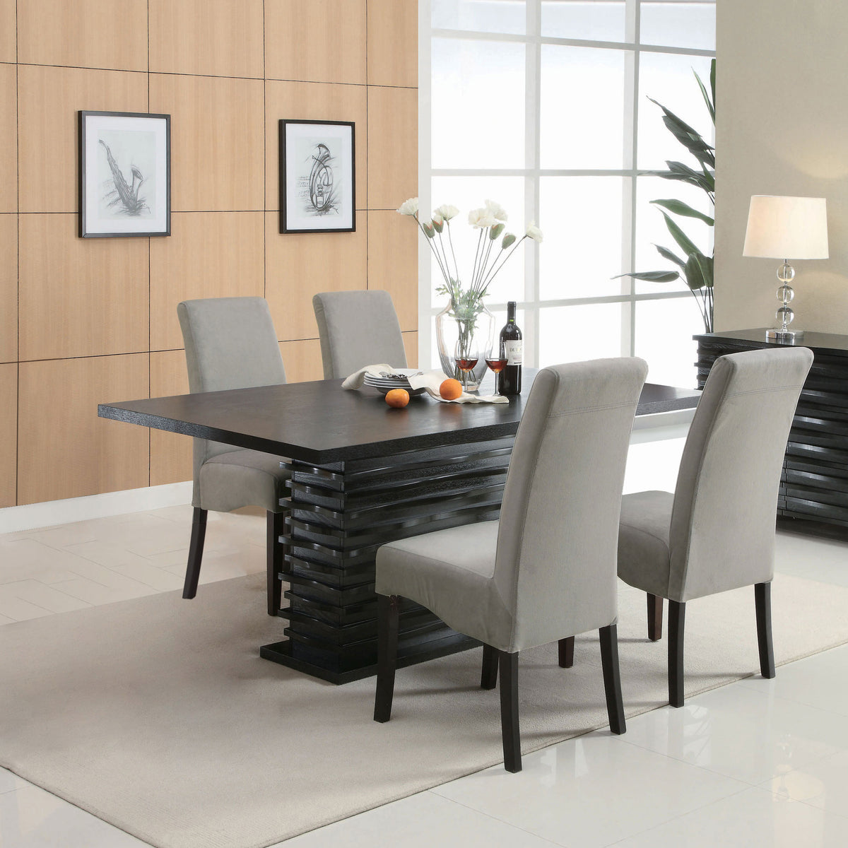 Stanton Dining Set Grey — collection scene; select a configuration for exact contents