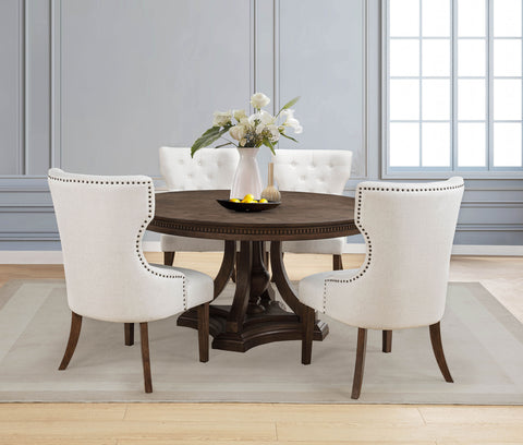 Ridgewell Round Dining Set Beige / Dark Oak