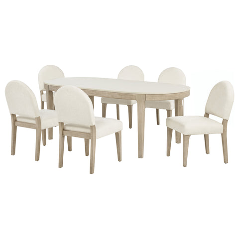 Lucaire 84-inch Dining Set with Curved Chairs Cream / Sandstone