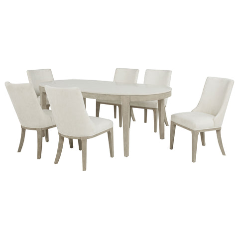 Lucaire 84-inch Dining Set with Arched Chairs Cream / Sandstone