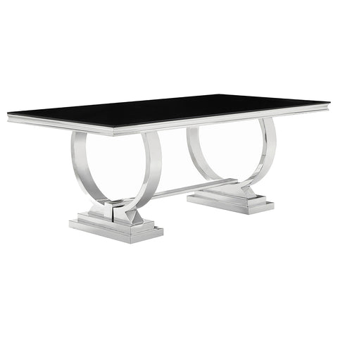 Antoine Rectangular Tempered Glass Twin Pedestal Dining Table Black
