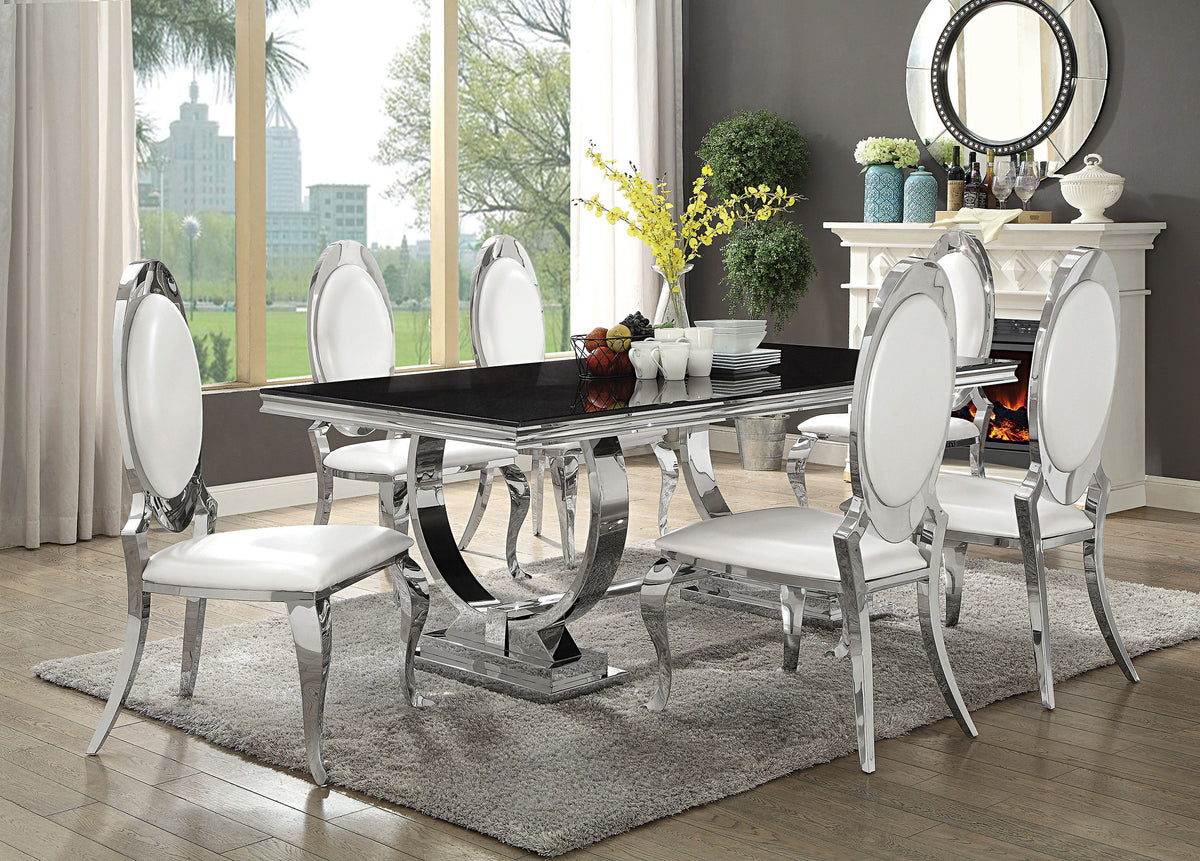 Antoine Rectangular Tempered Glass Twin Pedestal Dining Table Black