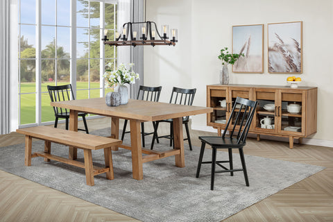 Middleton 76-inch Extension Leaf Dining Set Natural Brown with Solid Wood Dining Side Chair Black (Set of 2)