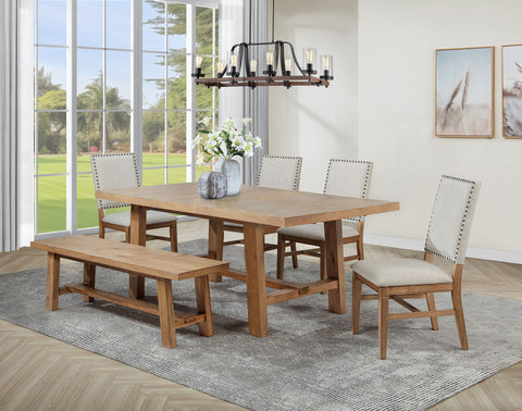Middleton 76-inch Extension Leaf Dining Set Natural Brown with Upholstered Dining Side Chair Light Brown (Set of 2)