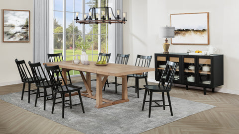 Middleton 106-inch Extension Leaf Dining Set Natural Brown with Solid Wood Dining Side Chair Black (Set of 2)