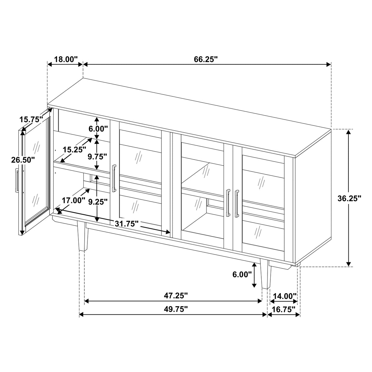 Middleton 4-door Sideboard Server with Dual Drawers Black