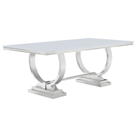 Antoine Rectangular Tempered Glass Twin Pedestal Dining Table White