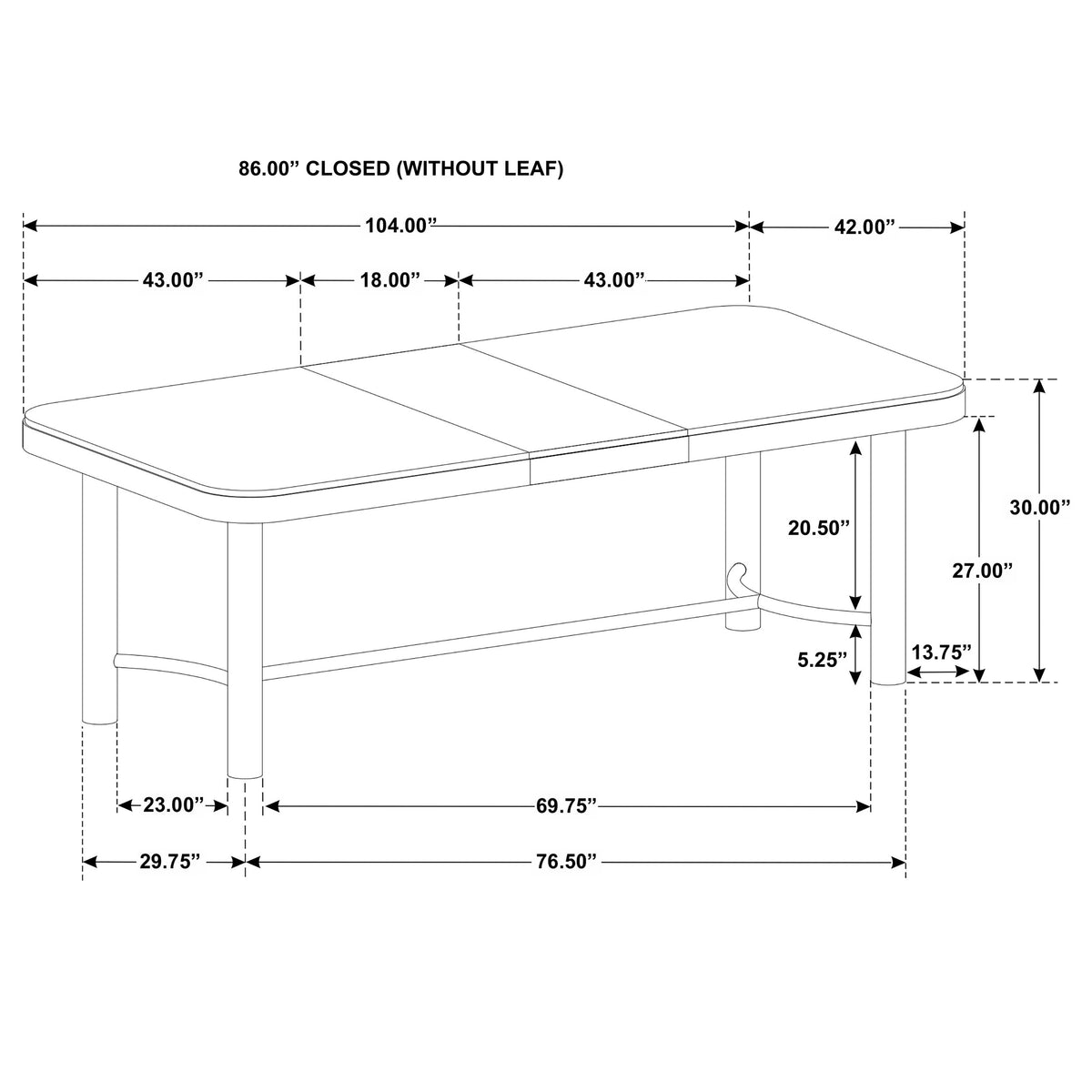 Arini 104-inch Extension Leaf Dining Table Sand Wash
