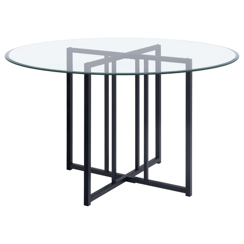 Pace 48-inch Round Glass Top Dining Table Matte Black