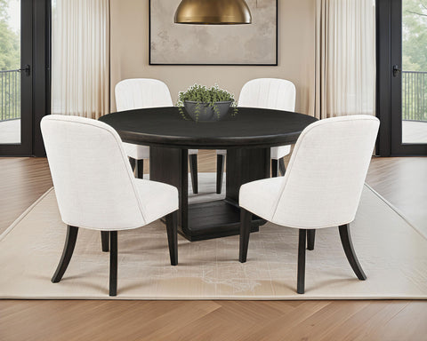 Leandro Round Dining Set Cream / Burnished Black