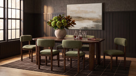 Faulkner Extension Dining Set Moss / Brown Oak