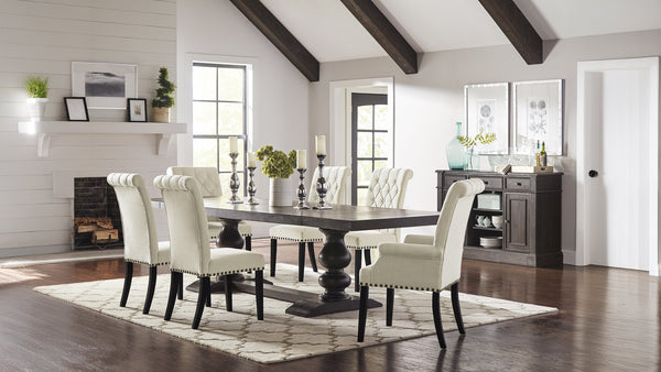 Phelps Rectangular Extension Dining Set Beige / Smokey Black