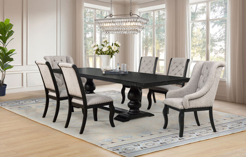 Phelps Rectangular Extension Dining Set Tan / Distressed Noir