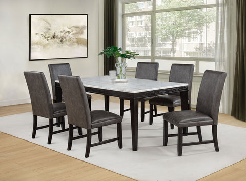 Averill Marble Top Dining Set Dark Grey / Coffee Bean