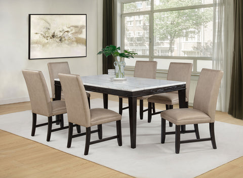 Averill Marble Top Dining Set Tan / Coffee Bean