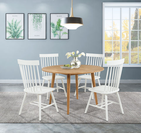 Andrews 48-inch Round Wood Dining Room Set Light Ash with Windsor Spindle Back Dining Side Chair White (Set of 2)