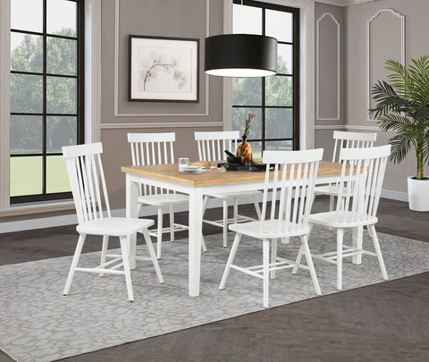 Andrews 66-inch Rectangular Dining Set Light Ash and White with Windsor Spindle Back Dining Side Chair White (Set of 2)