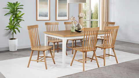 Andrews 66-inch Rectangular Dining Set Light Ash and White with Windsor Spindle Back Dining Side Chair Light Ash (Set of 2)