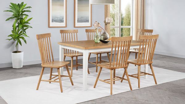 Andrews 66-inch Rectangular Dining Set Light Ash and White with Windsor Spindle Back Dining Side Chair Light Ash (Set of 2)