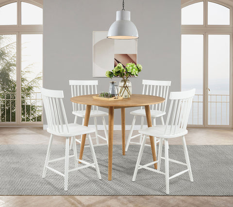 Andrews 48-inch Round Counter Height Dining Set Light Ash with Windsor Counter Height Dining Side Chair White (Set of 2)