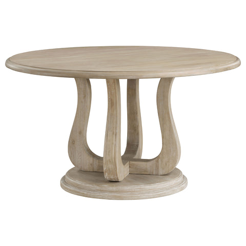 Trofello 60-inch Round Sculptural Pedestal Dining Table White Washed