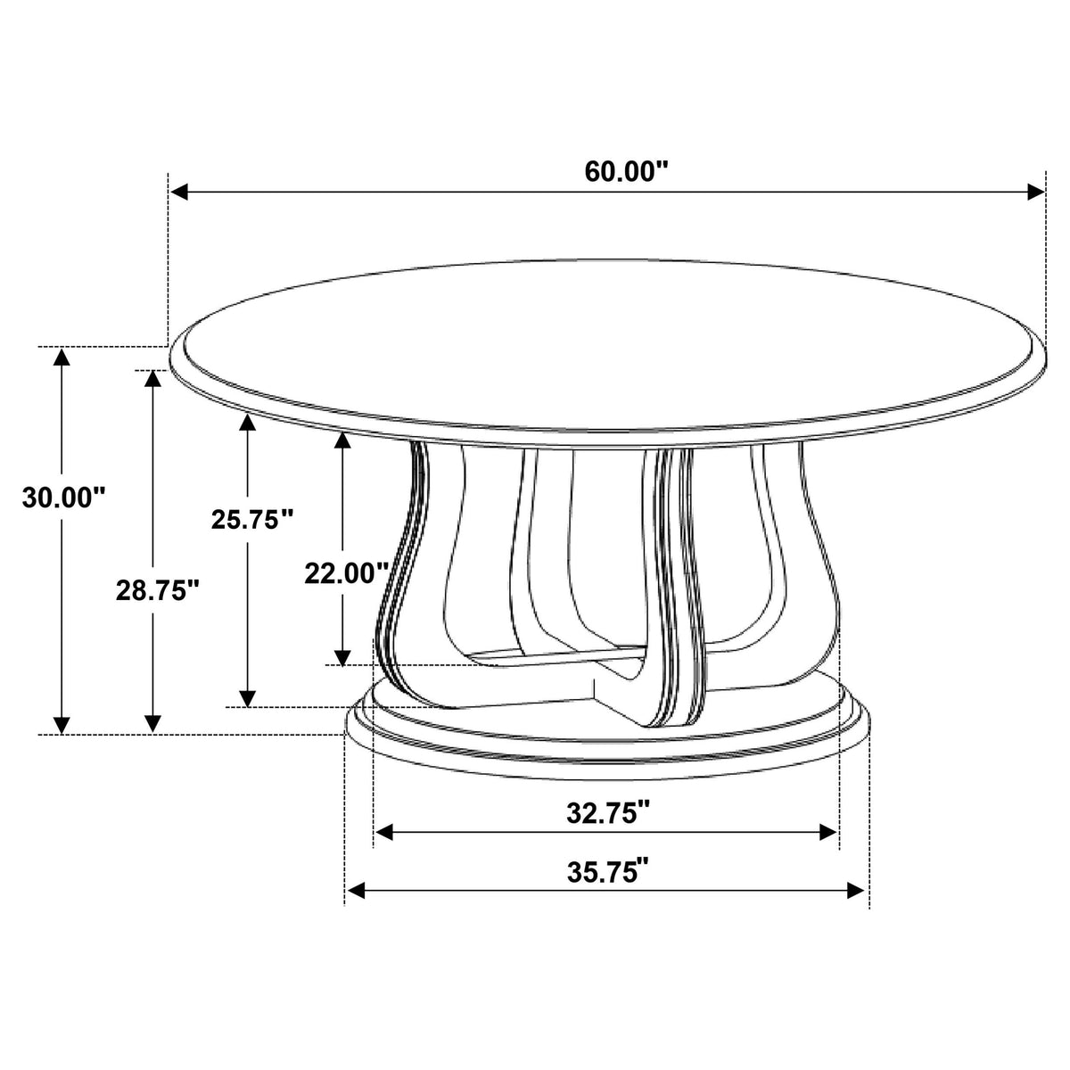 Trofello 60-inch Round Sculptural Pedestal Dining Table White Washed