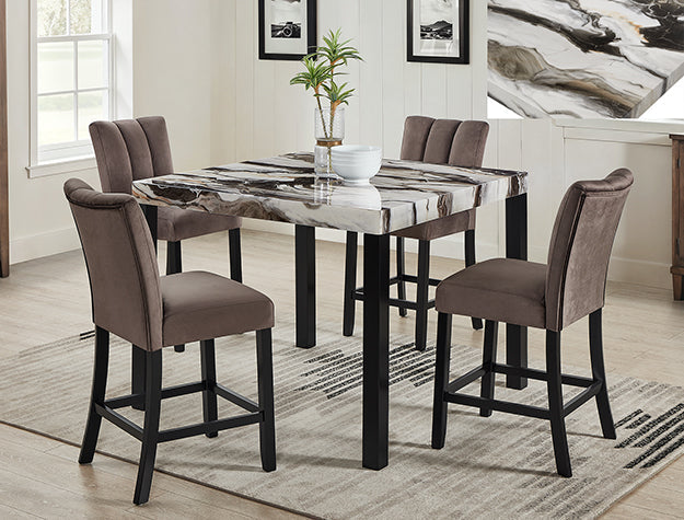 Vega Black Faux Marble Counter Height Table