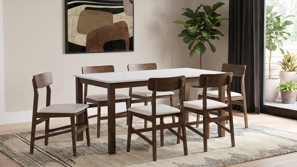 Merrin 55-inch Rectangular Dining Set Off White / Walnut — collection scene; select a configuration for exact contents