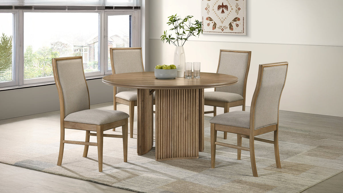 Adina Dining Set Barley / Distressed Light Brown — collection scene; select a configuration for exact contents