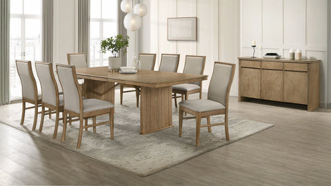 Adina 89-inch Extension Dining Set Distressed Light Brown with Upholstered Dining Side Chair Barley (Set of 2)