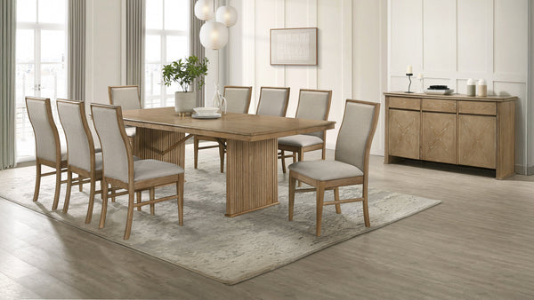 Adina 89-inch Extension Dining Set Distressed Light Brown with Upholstered Dining Side Chair Barley (Set of 2)