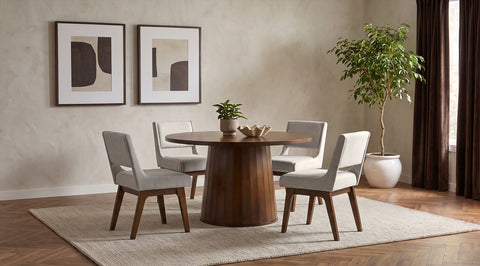 Galindo 52-inch Round Dining Set Light Grey / Walnut