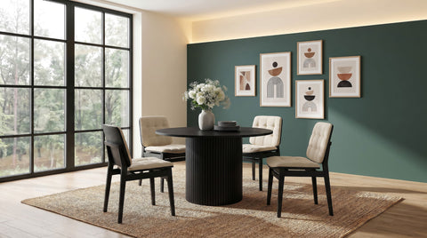 Hamlyn 47-inch Round Wood Dining Room Set Black with Redbridge Upholstered Side Chair Cream and Black (Set of 2)