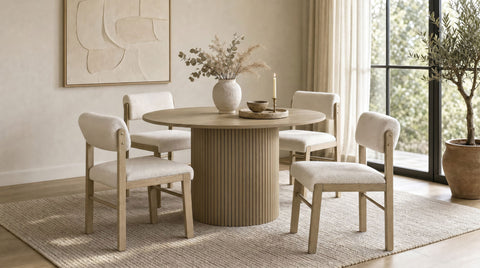 Hamlyn 47-inch Round Wood Dining Room Set Natural Oak with Kehoe Upholstered Dining Side Chair Cream and Natural Oak (Set of 2)