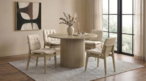 Hamlyn Dining Set Natural Oak / Cream — collection scene; select a configuration for exact contents