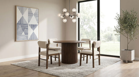 Hamlyn 47-inch Round Wood Dining Room Set Walnut with Kehoe Upholstered Dining Side Chair Cream and Walnut (Set of 2)