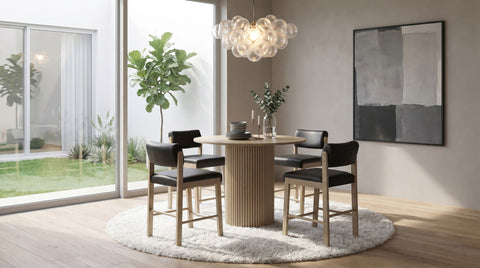 Hamlyn Counter Height Dining Set Natural Oak / Black — collection scene; select a configuration for exact contents