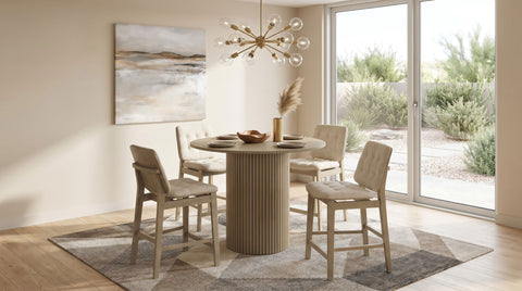 Hamlyn 43-inch Round Wood Counter Height Dining Set Natural Oak with Redbridge Upholstered Counter Chair Cream and Natural Oak (Set of 2)