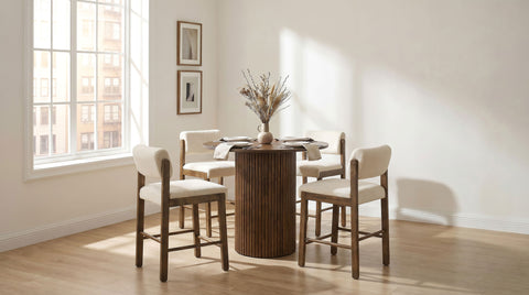Hamlyn 43-inch Round Wood Counter Height Dining Set Walnut with Kehoe Upholstered Counter Height Chair Cream and Walnut (Set of 2)