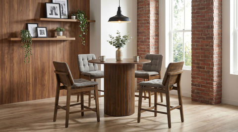 Hamlyn Counter Height Dining Set E Walnut / Grey — collection scene; select a configuration for exact contents