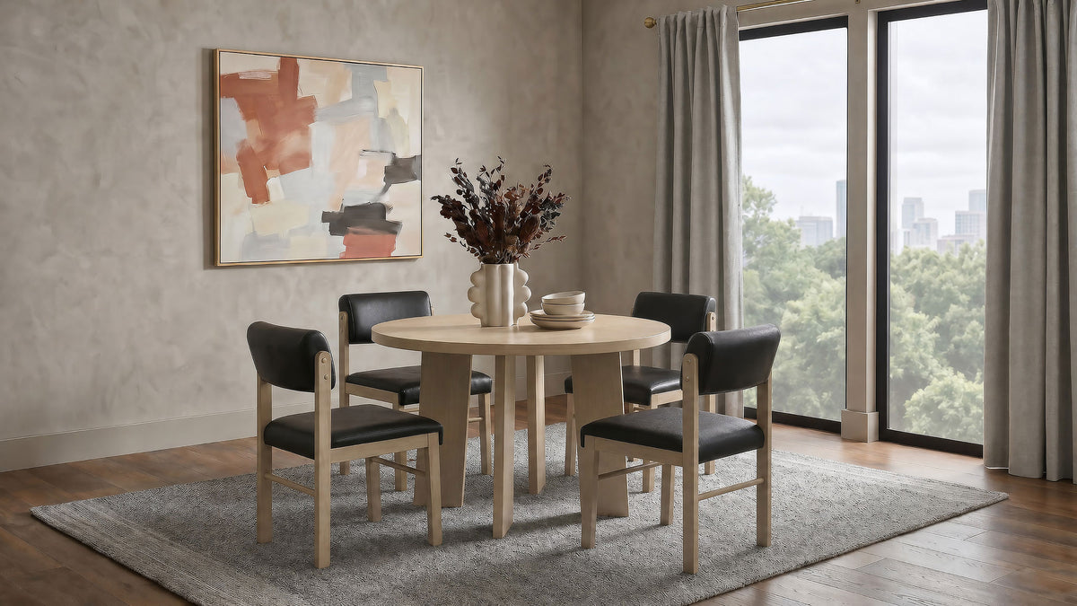 Strouse Dining Set Natural Oak / Black — collection scene; select a configuration for exact contents