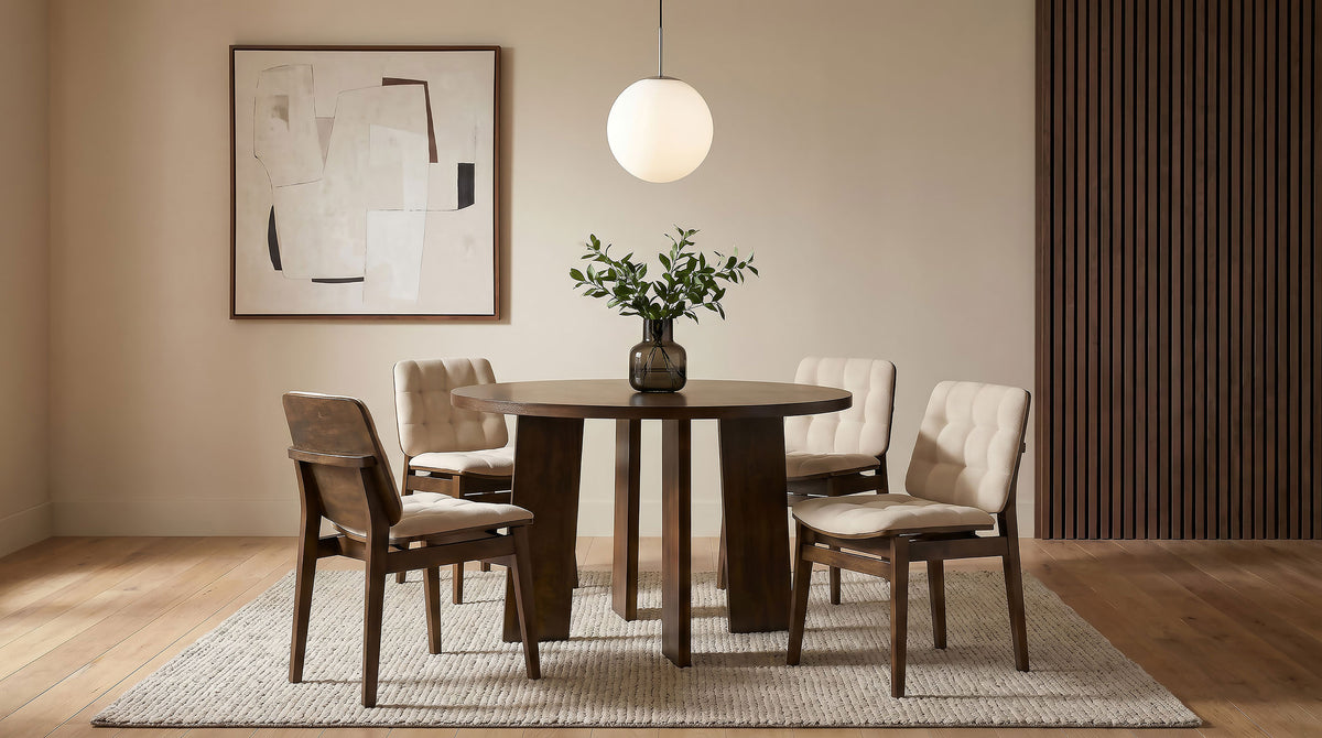 Strouse Dining Set Walnut / Cream — collection scene; select a configuration for exact contents