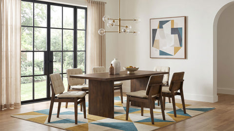 Decker 82-inch Rectangular Wood Dining Set Walnut with Redbridge Upholstered Side Chair Cream and Walnut (Set of 2)